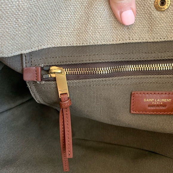PRELOVED SAINT LAURENT RIVE GAUCHE TOTE BEIGE LINEN AND LEATHER - Picture 7 of 11